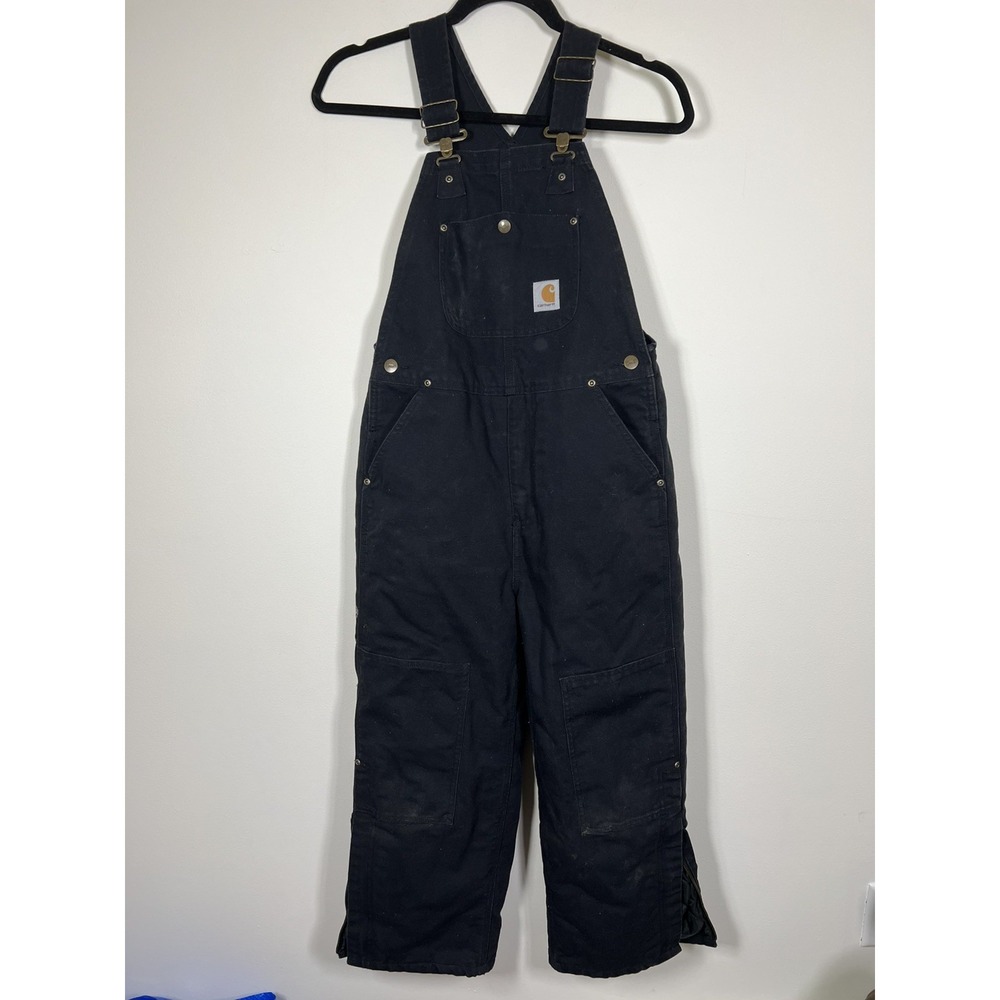 Carhartt Boys 10 Black Insulated Duck Bib Overalls Quilt Lined Workwear
